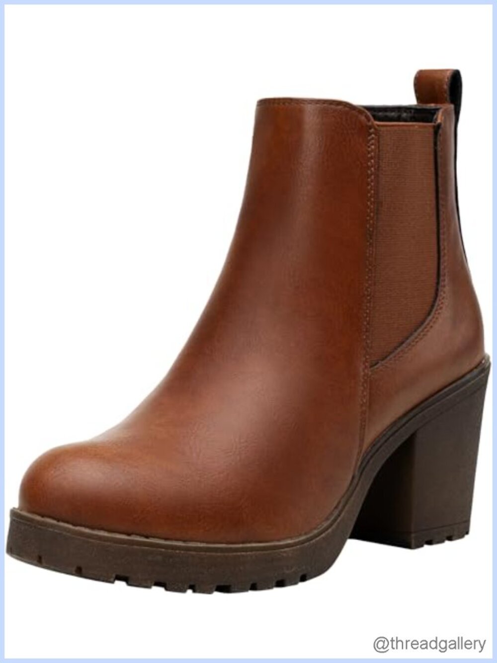 Platform Chelsea Ankle Boots Faux Leather Chunky Block Heel Booties